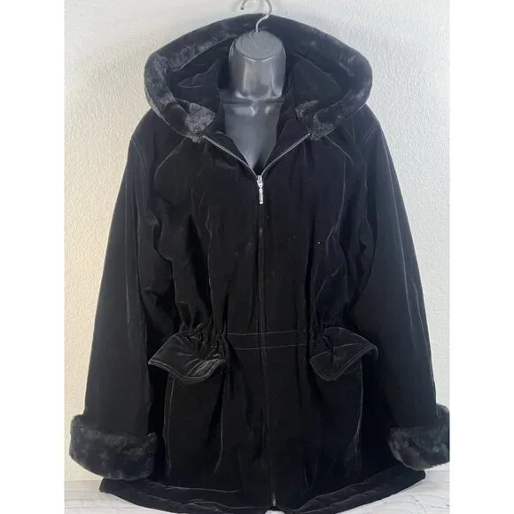 vintage Gallery old money velvet fur trim drawstring waist opera coat sz L black - Picture 10 of 10
